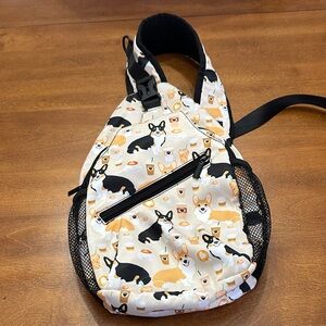 Corgi Coffee Print Sling Backpack Crossbody Bag Cute Dog Travel Casual NWOT